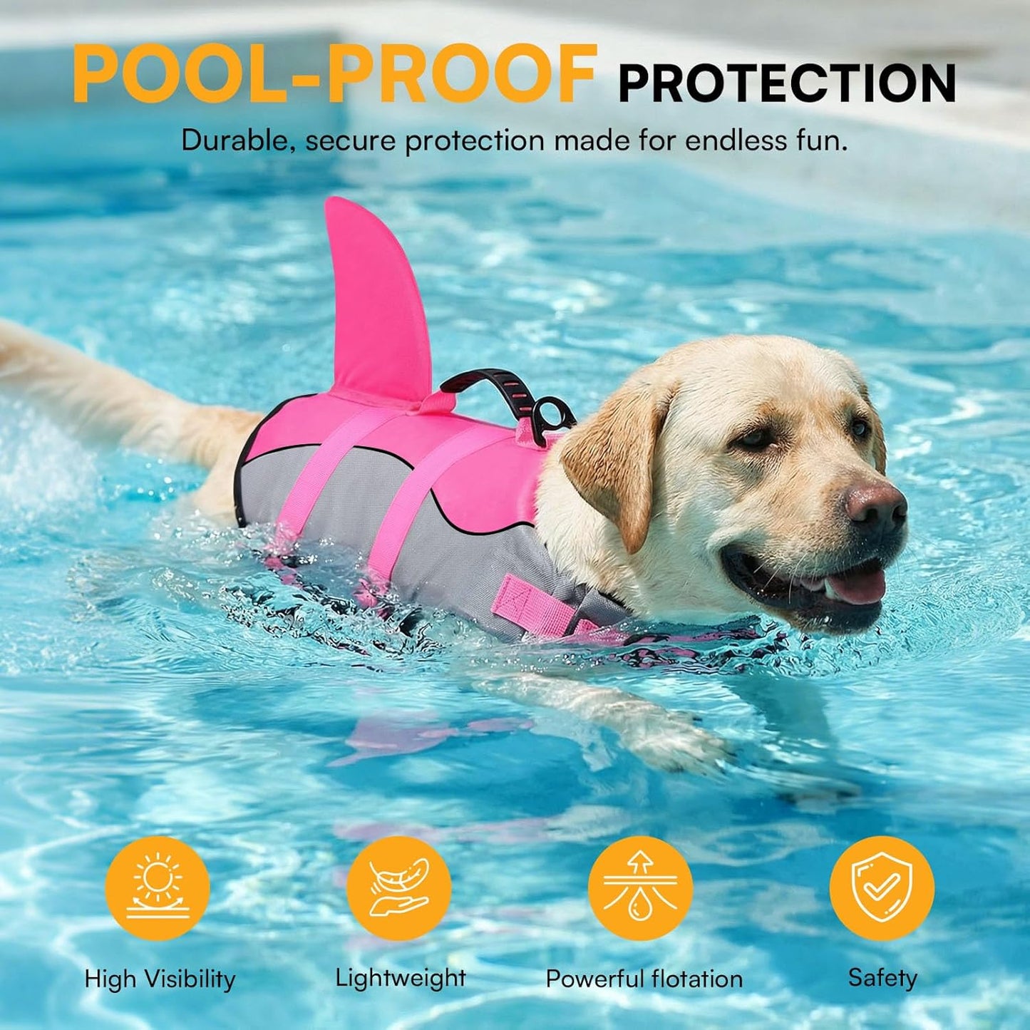 Dog Life Jacket - Ripstop Shark Safety Vest with Adjustable Fit, High Buoyancy, and Durable Rescue Handle for Small, Medium, and Large Dogs - Pink Shark, X-Small