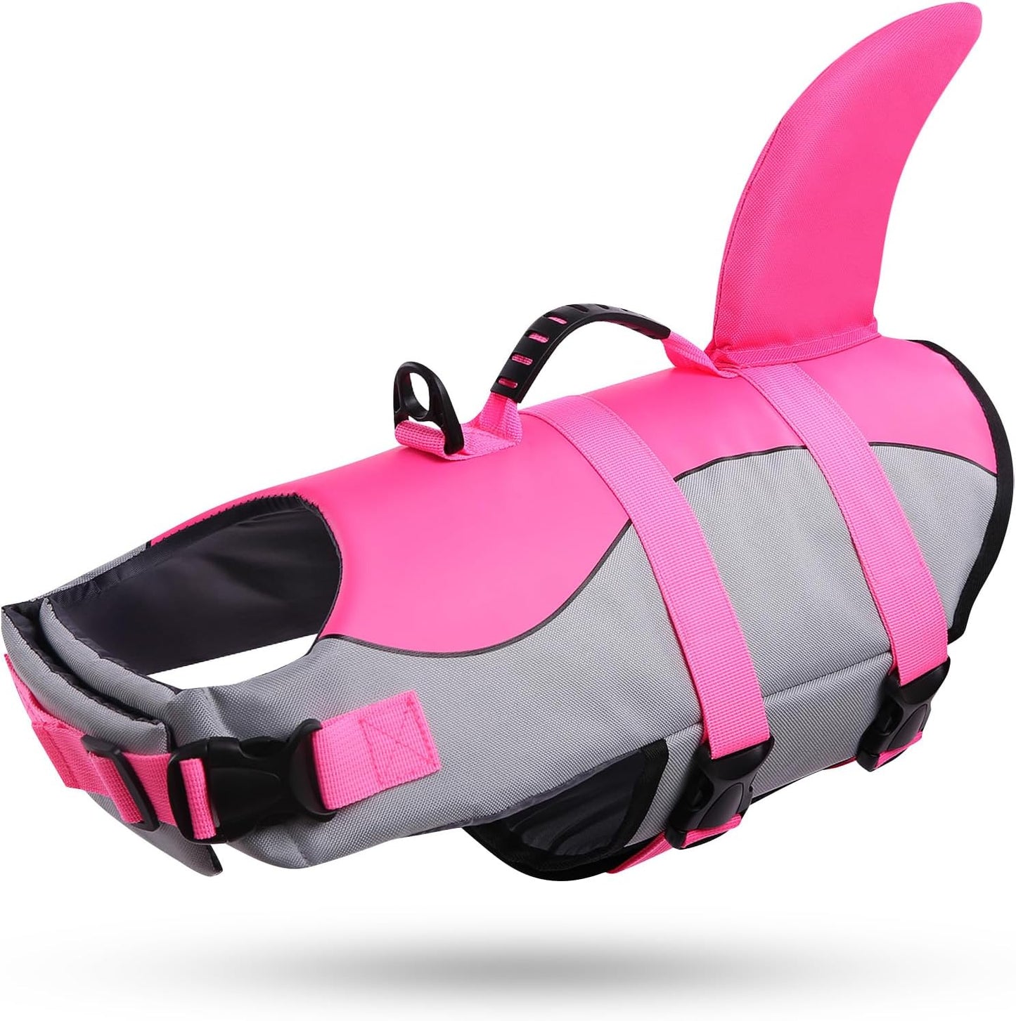Dog Life Jacket - Ripstop Shark Safety Vest with Adjustable Fit, High Buoyancy, and Durable Rescue Handle for Small, Medium, and Large Dogs - Pink Shark, X-Small