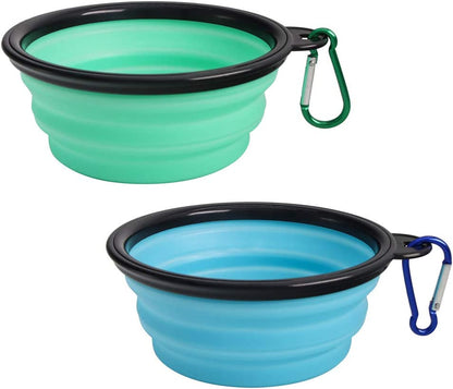 Collapsible Silicone Pet Bowls - 2 Pack, Portable and Expandable Feeder for Dogs and Cats, Ideal for Travel and Camping (Light Blue & Light Green)
