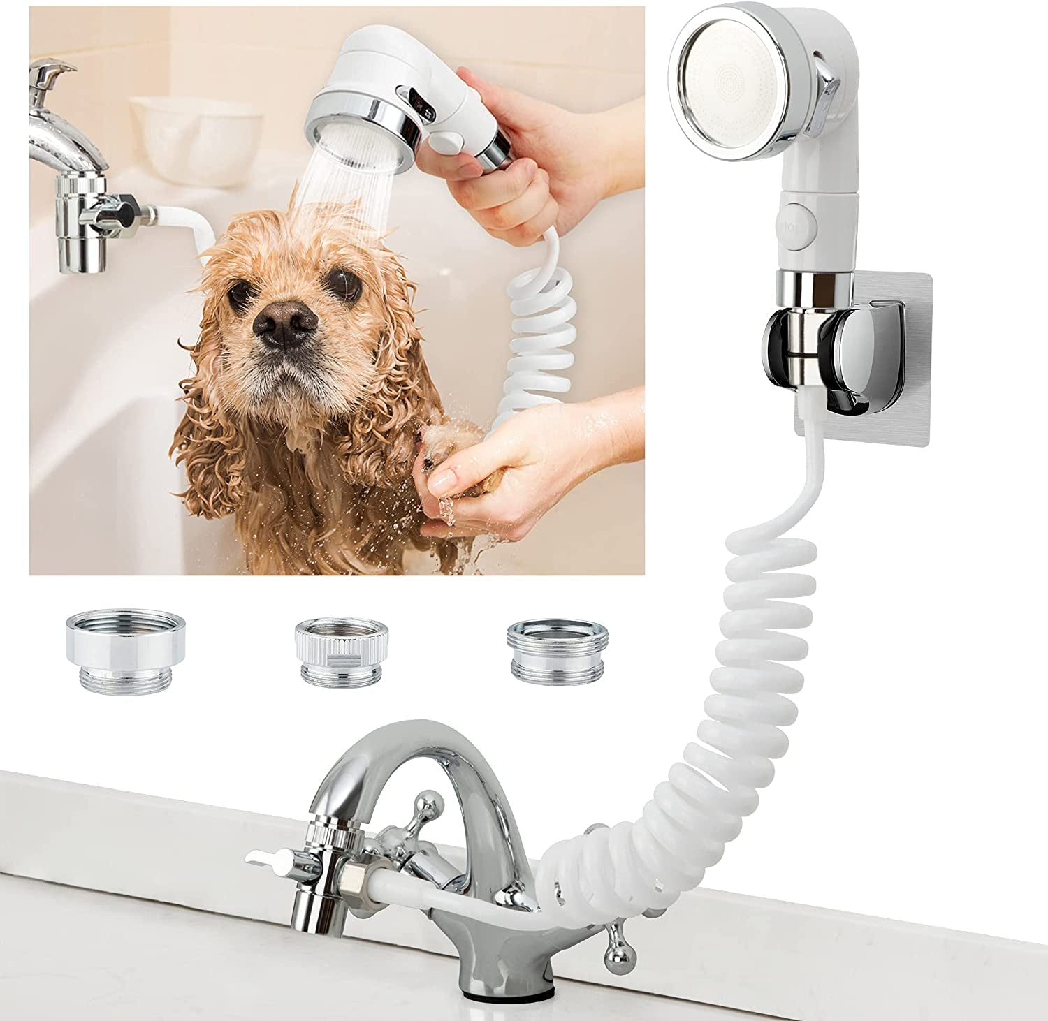 Sink Faucet Sprayer Attachment for Tub Faucets - Versatile Shower Head Set for Dog Bathing and Household Use in Laundry, Bathroom, and Kitchen