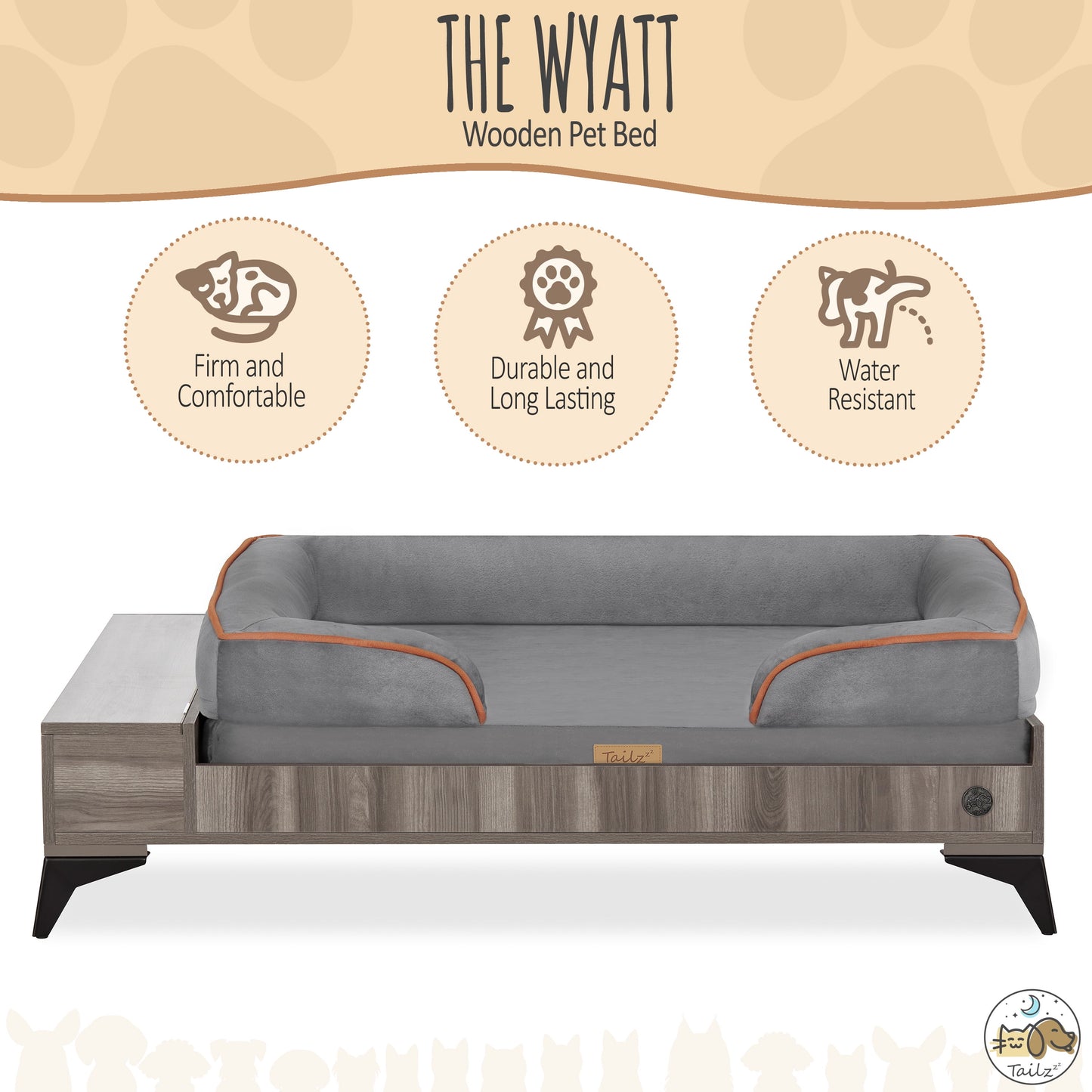 Wyatt Wooden Pet Bed with Mattress | Large to Extra Large Dog Bed, Greenguard Gold Certified