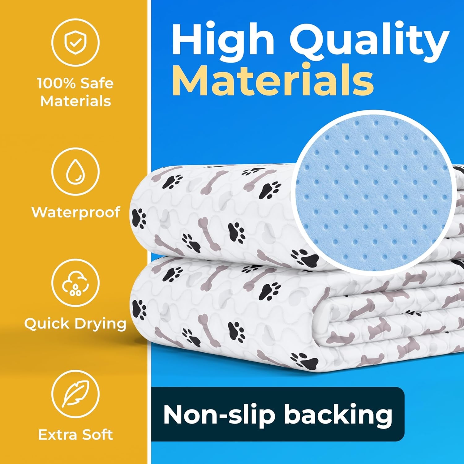Washable Waterproof Dog Pee Pads - Reusable Anti-Slip Pet Training Pads for Puppy Playpen, Crate, and Whelping Box (Pack of 6 - 30x34 inches)