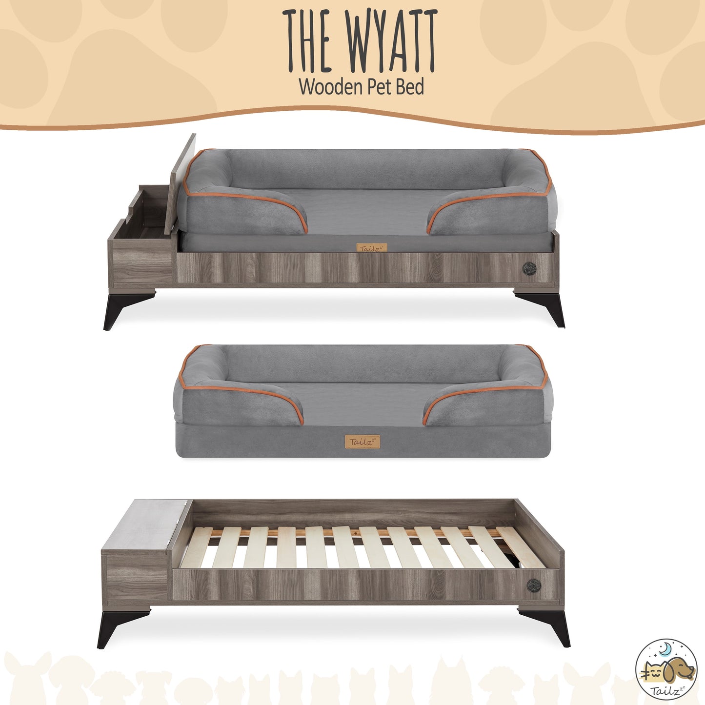 Wyatt Wooden Pet Bed with Mattress | Large to Extra Large Dog Bed, Greenguard Gold Certified