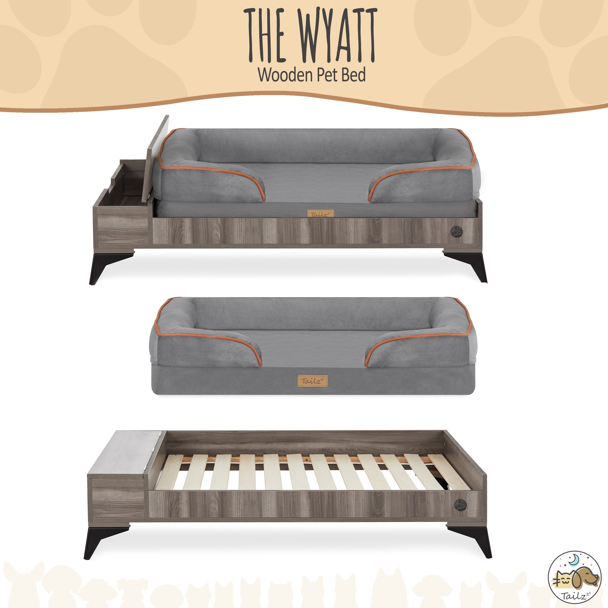 Wyatt Wooden Pet Bed with Mattress | Large to Extra Large Dog Bed, Greenguard Gold Certified