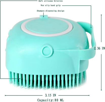 Soft Silicone Pet Bath Brush with Shampoo Dispenser for Dogs and Cats - Grooming Shower Brush (Blue)