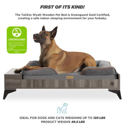 Wyatt Wooden Pet Bed with Mattress | Large to Extra Large Dog Bed, Greenguard Gold Certified