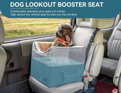 Small Dog Car Seat - Pet Travel Booster Seat with Safety Belt, Washable Double-Sided Cushion, and Storage Pocket (Small, Light Grey)