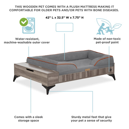 Wyatt Wooden Pet Bed with Mattress | Large to Extra Large Dog Bed, Greenguard Gold Certified