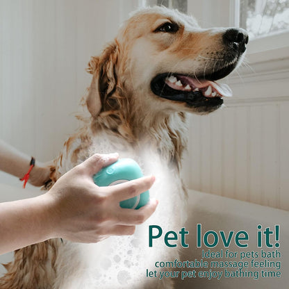 Soft Silicone Pet Bath Brush with Shampoo Dispenser for Dogs and Cats - Grooming Shower Brush (Blue)