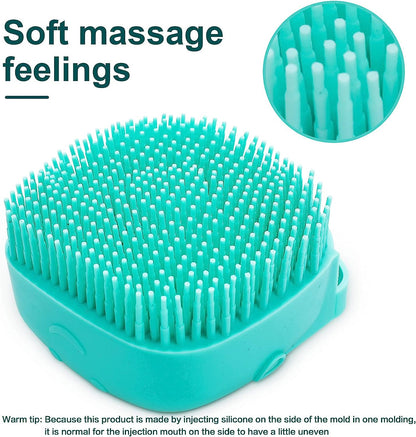 Soft Silicone Pet Bath Brush with Shampoo Dispenser for Dogs and Cats - Grooming Shower Brush (Blue)