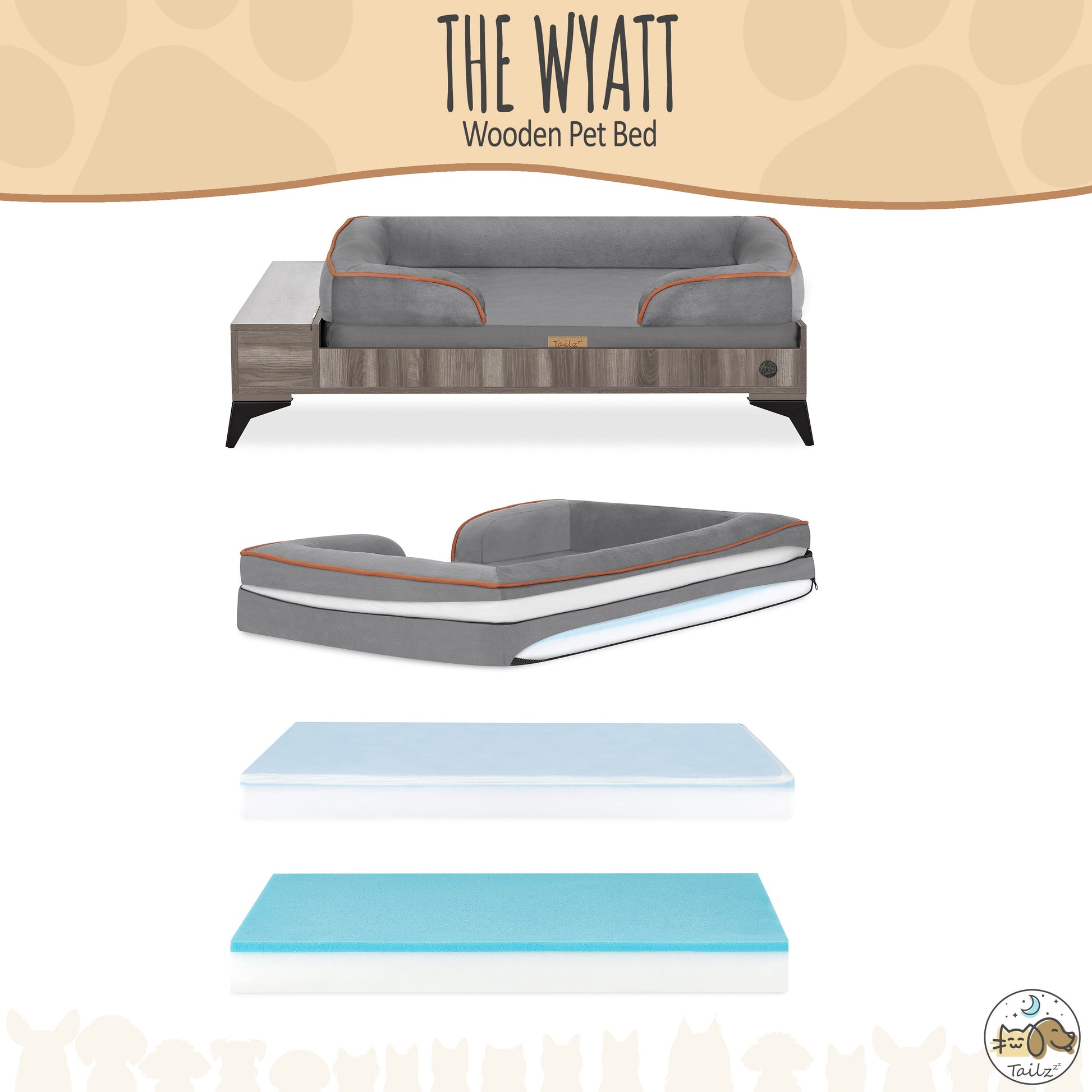 Wyatt Wooden Pet Bed with Mattress | Large to Extra Large Dog Bed, Greenguard Gold Certified