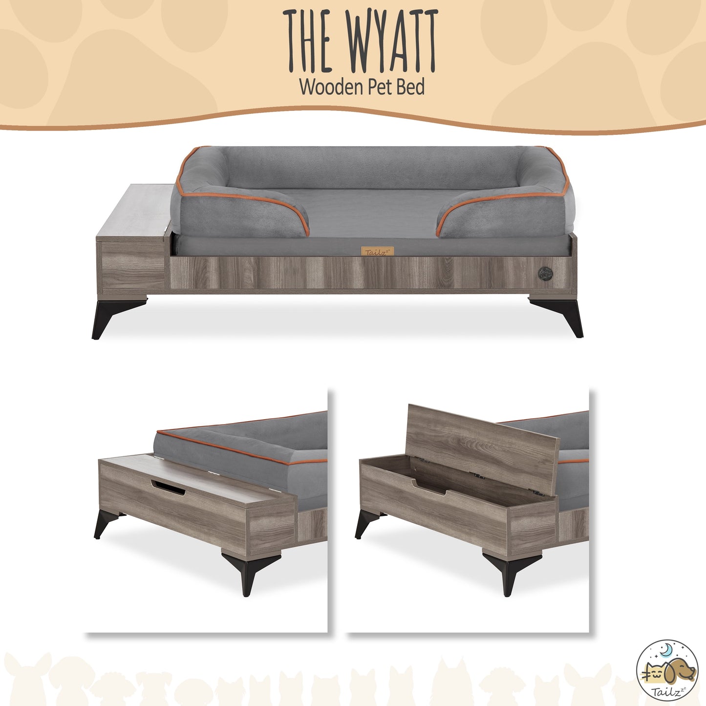 Wyatt Wooden Pet Bed with Mattress | Large to Extra Large Dog Bed, Greenguard Gold Certified