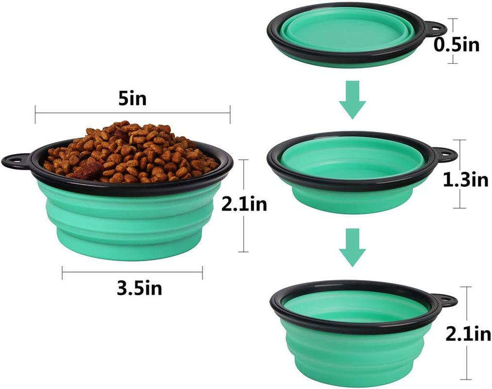 Collapsible Silicone Pet Bowls - 2 Pack, Portable and Expandable Feeder for Dogs and Cats, Ideal for Travel and Camping (Light Blue & Light Green)