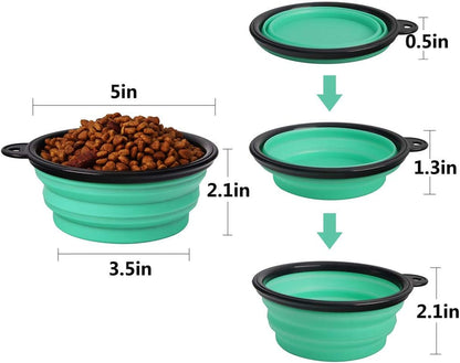 Collapsible Silicone Pet Bowls - 2 Pack, Portable and Expandable Feeder for Dogs and Cats, Ideal for Travel and Camping (Light Blue & Light Green)