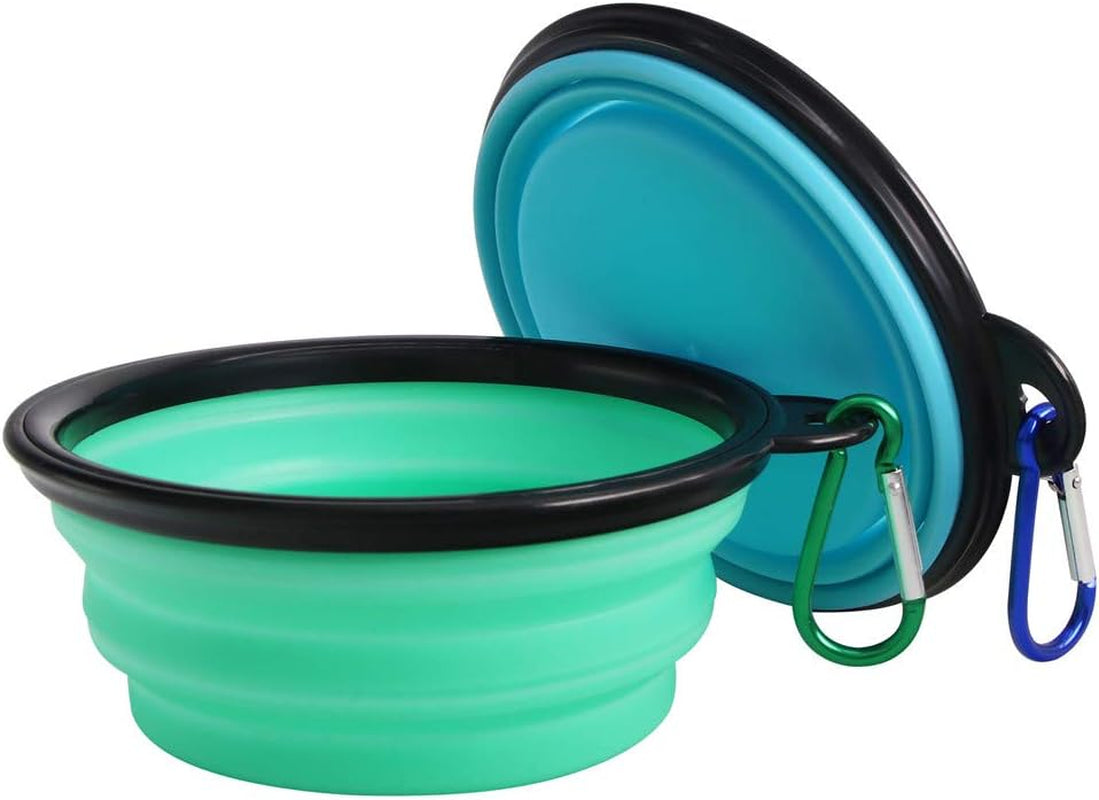 Collapsible Silicone Pet Bowls - 2 Pack, Portable and Expandable Feeder for Dogs and Cats, Ideal for Travel and Camping (Light Blue & Light Green)