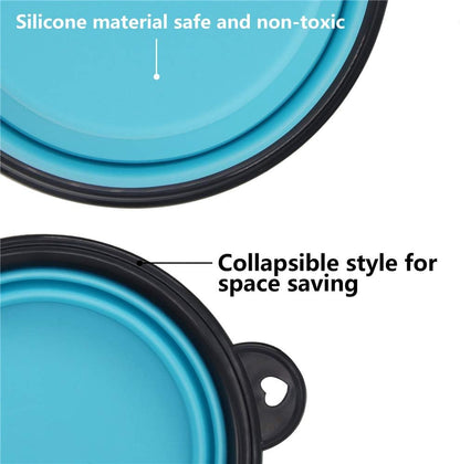 Collapsible Silicone Pet Bowls - 2 Pack, Portable and Expandable Feeder for Dogs and Cats, Ideal for Travel and Camping (Light Blue & Light Green)