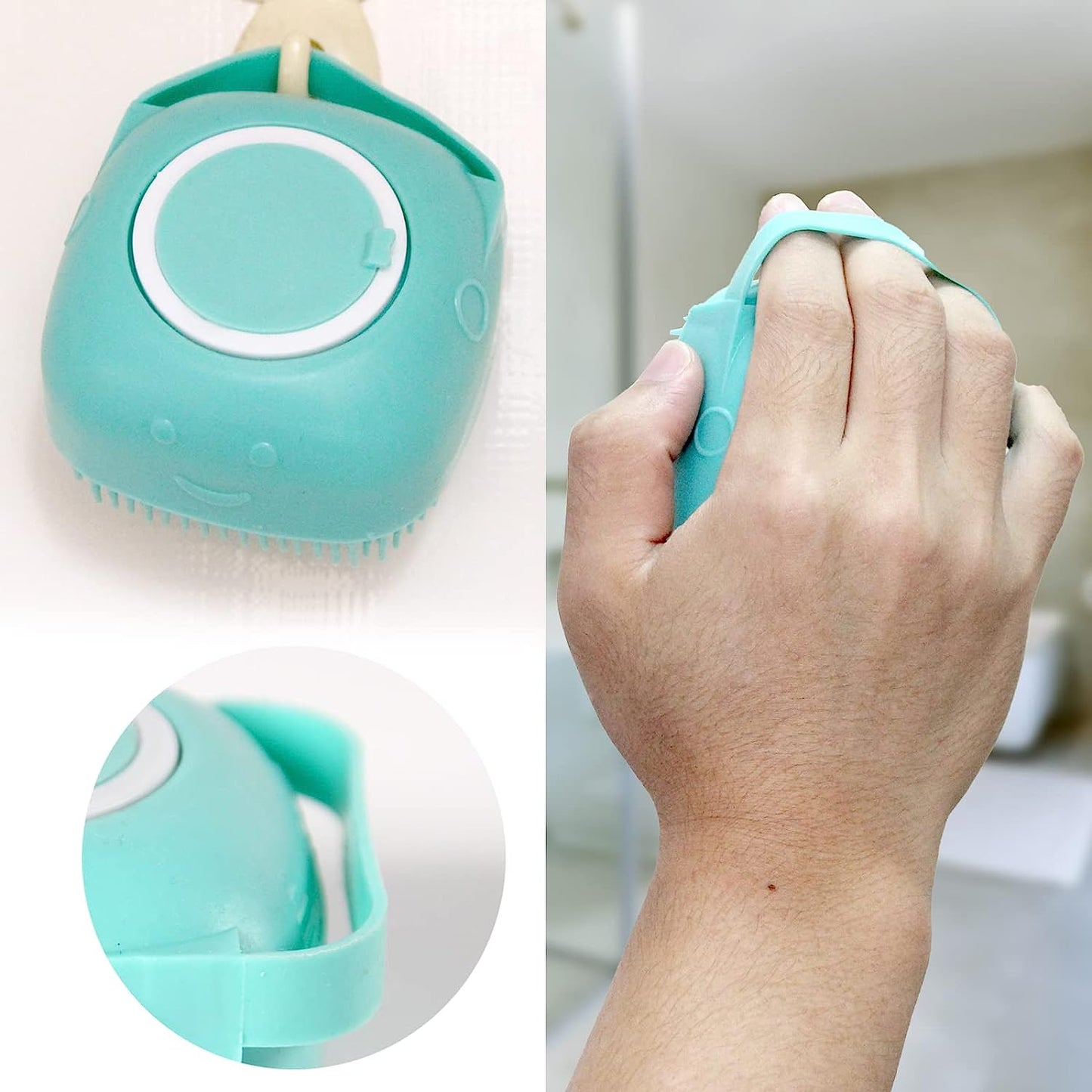 Soft Silicone Pet Bath Brush with Shampoo Dispenser for Dogs and Cats - Grooming Shower Brush (Blue)