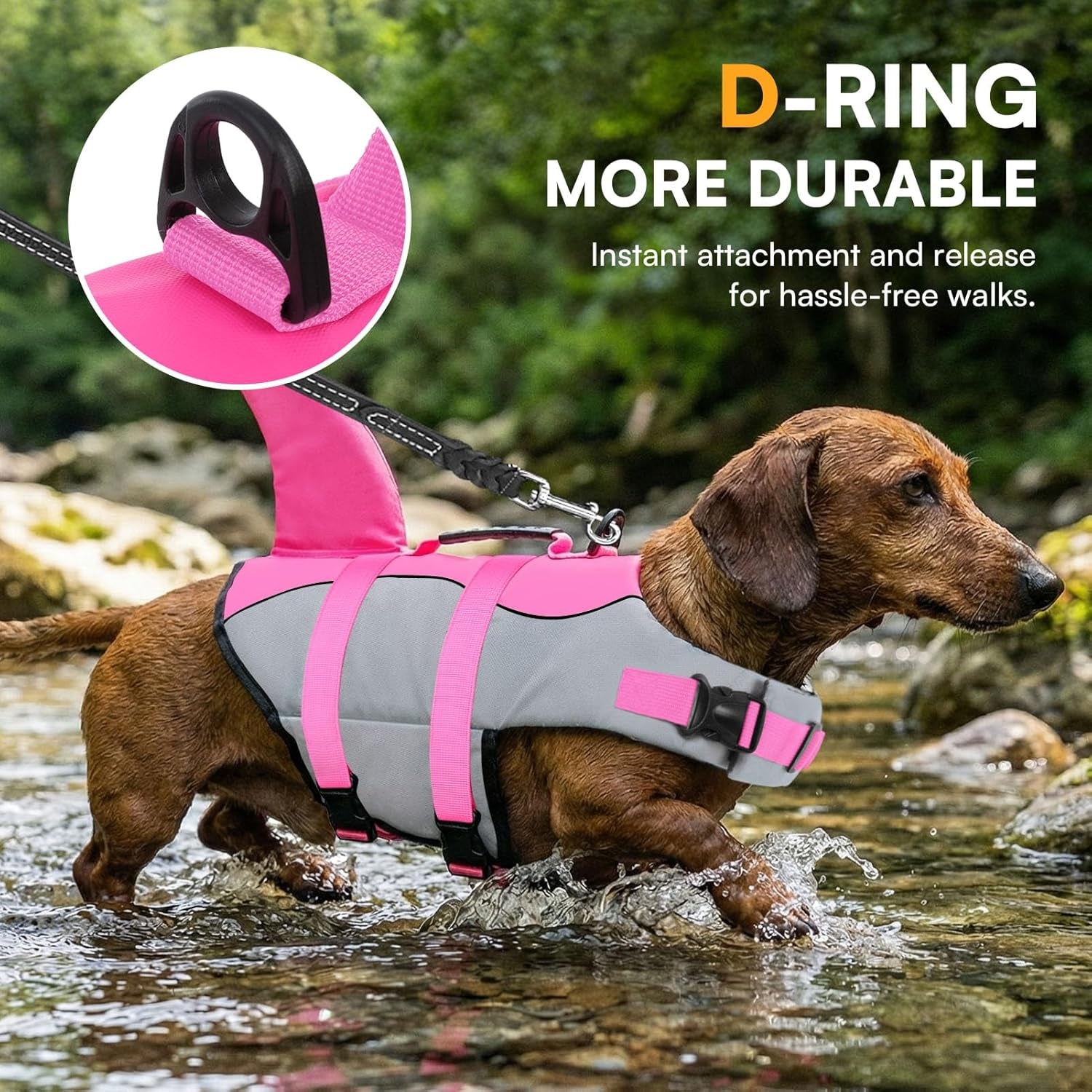 Dog Life Jacket - Ripstop Shark Safety Vest with Adjustable Fit, High Buoyancy, and Durable Rescue Handle for Small, Medium, and Large Dogs - Pink Shark, X-Small