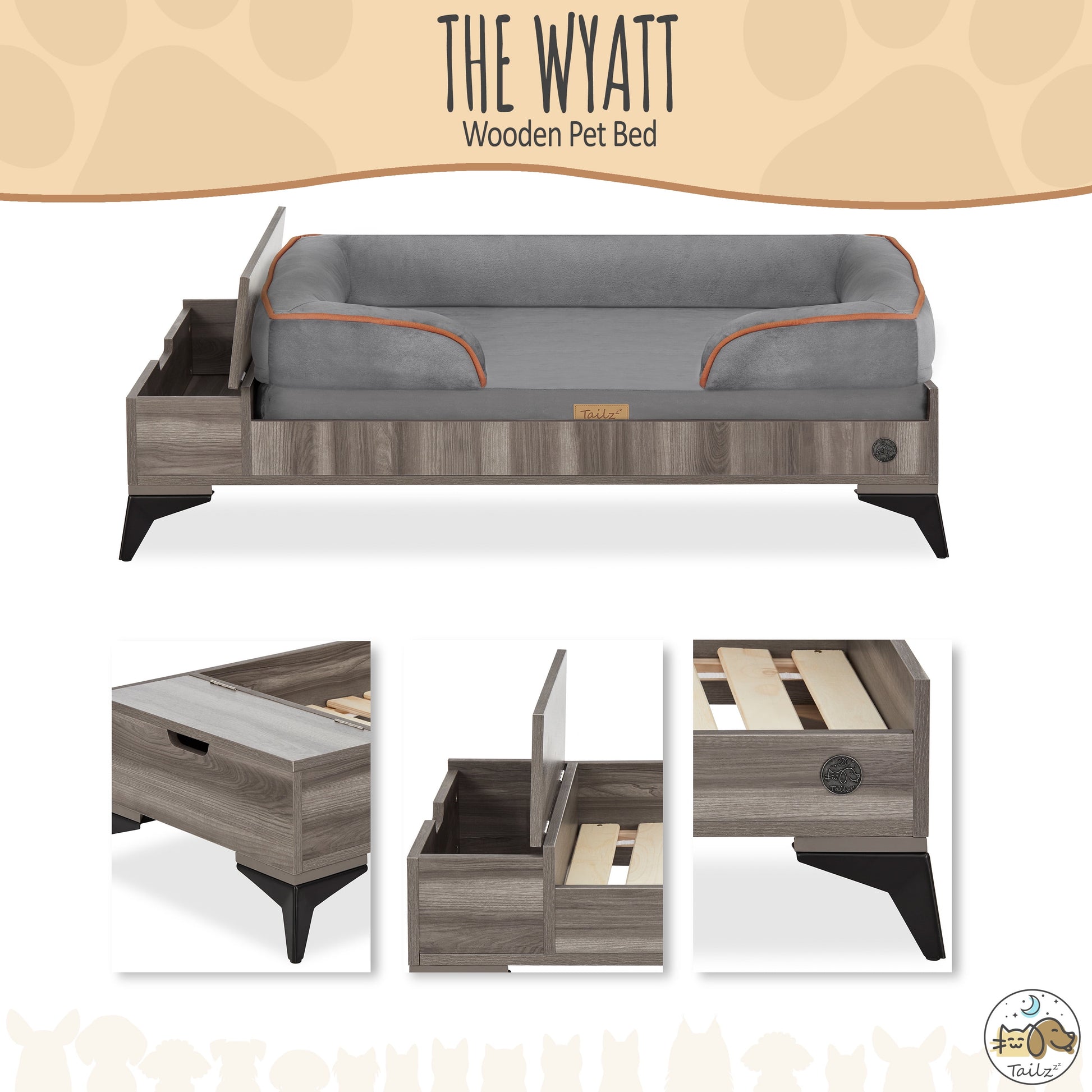 Wyatt Wooden Pet Bed with Mattress | Large to Extra Large Dog Bed, Greenguard Gold Certified