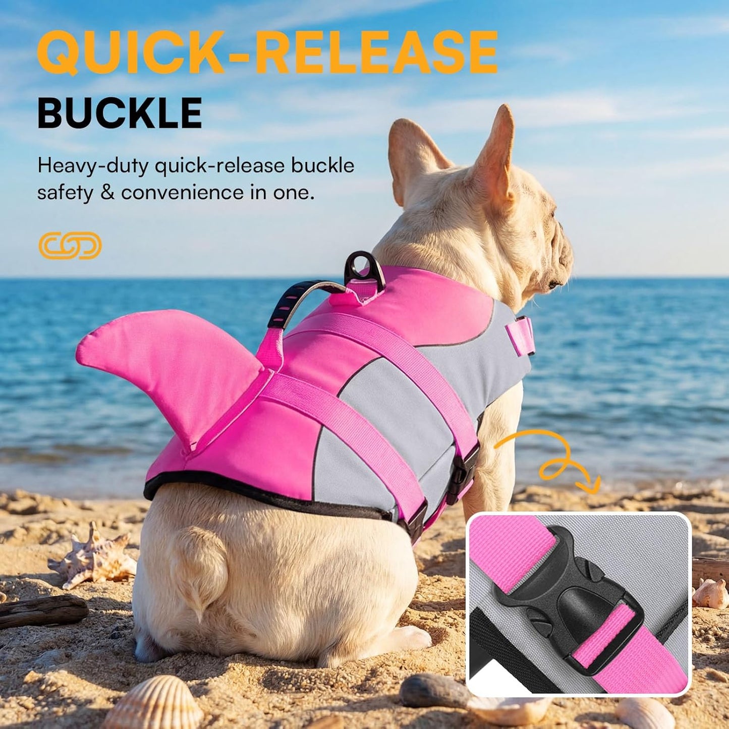 Dog Life Jacket - Ripstop Shark Safety Vest with Adjustable Fit, High Buoyancy, and Durable Rescue Handle for Small, Medium, and Large Dogs - Pink Shark, X-Small