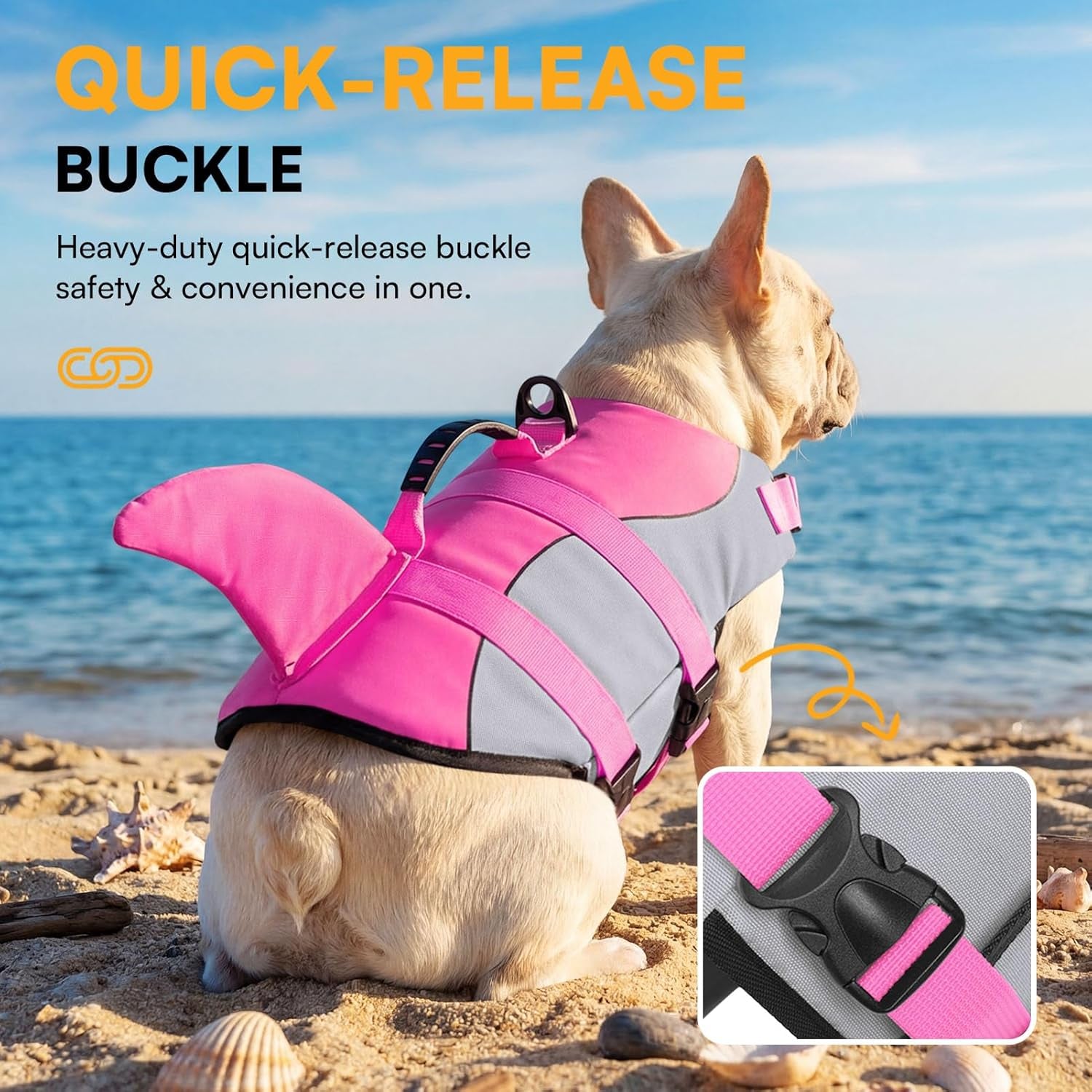 Dog Life Jacket - Ripstop Shark Safety Vest with Adjustable Fit, High Buoyancy, and Durable Rescue Handle for Small, Medium, and Large Dogs - Pink Shark, X-Small