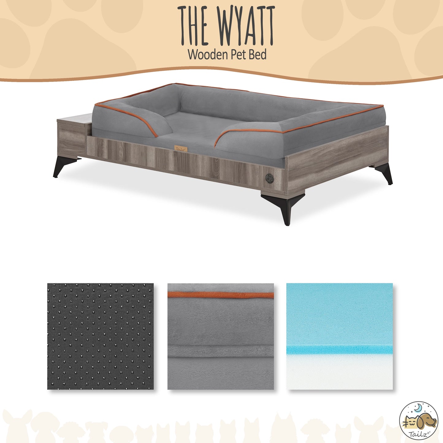 Wyatt Wooden Pet Bed with Mattress | Large to Extra Large Dog Bed, Greenguard Gold Certified